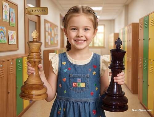 Giant teak chess set photo