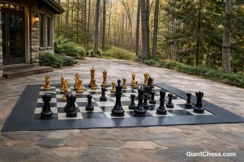 Giant teak chess set photo