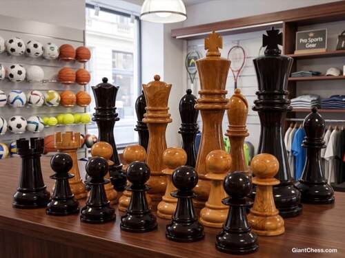 Giant teak chess set photo