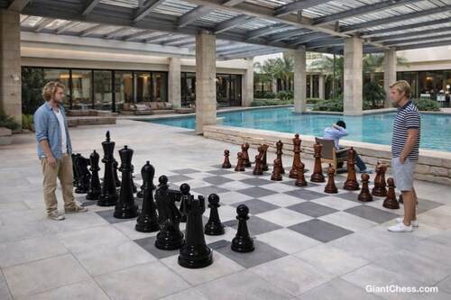 Giant teak chess set photo