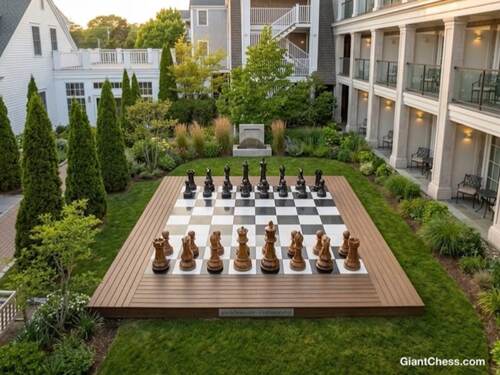 Giant teak chess set photo