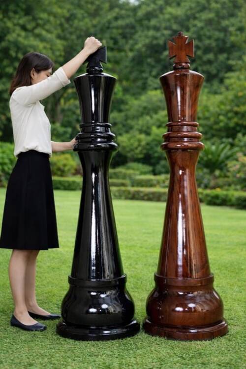 Giant teak chess set photo