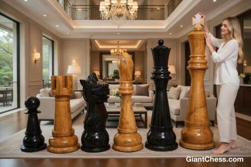 Giant teak chess set photo