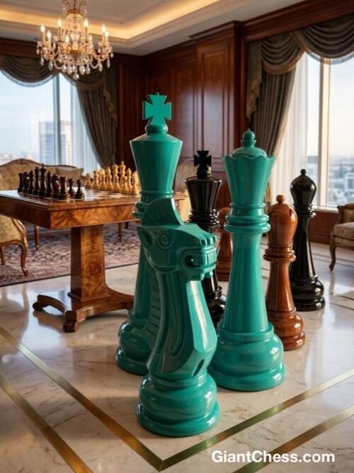 Giant teak chess set photo