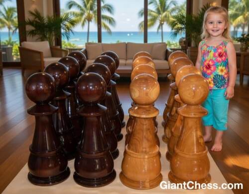 Giant teak chess set photo