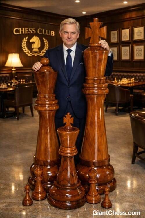 Giant teak chess set photo